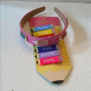 Piper Pink and Rainbow Kids Headband  and Hair clips  set